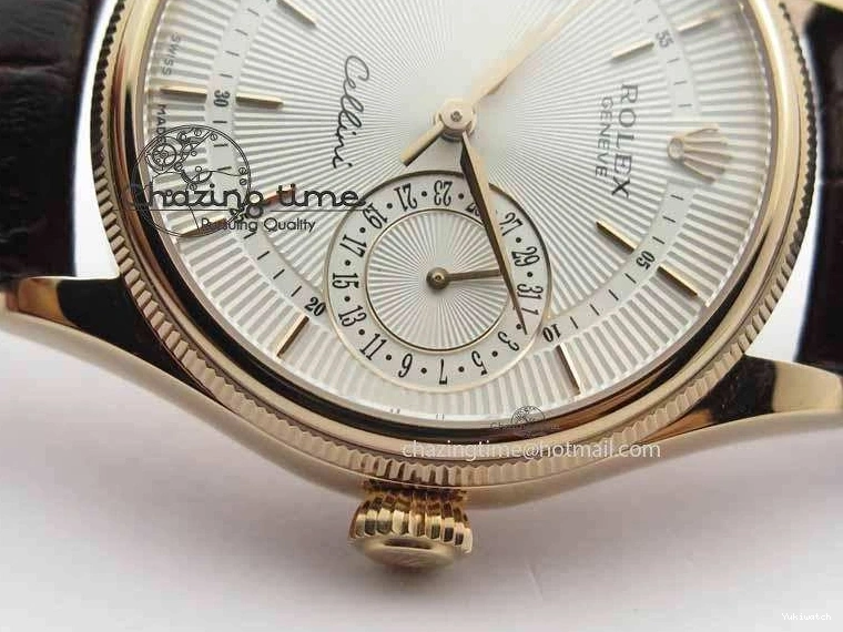 Brown On VF Date Best Cellini Dial A3165 White Strap RG Stick Markers Leather Edition 0104